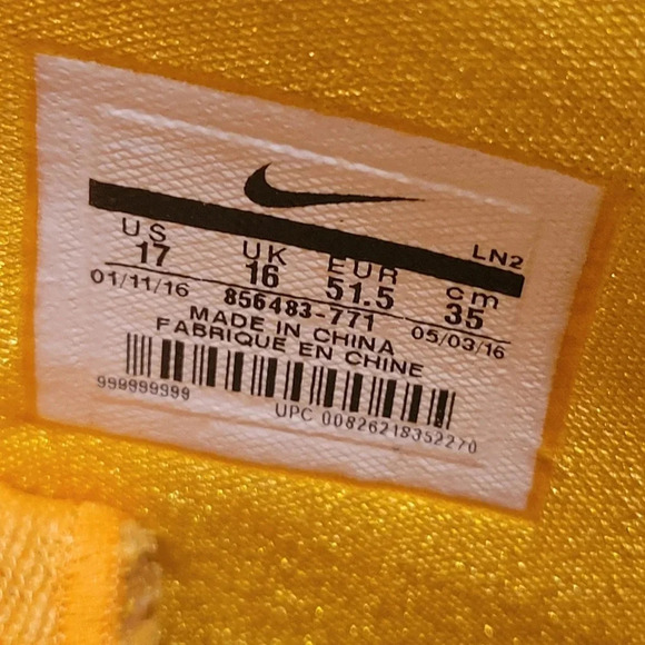 Nike Hyperdunk 2016 TB Yellow White Mens Sz 17 #856483 771 - Picture 6 of 6